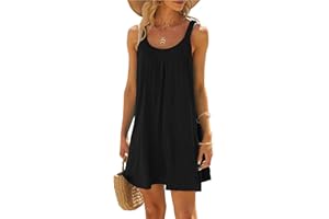 SANSIWU Women's Casual Summer Beach Dress Solid Color Sleeveless Backless U Neck Beachwear Bikini Cover Up