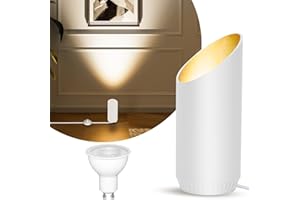 HUAEU LED Sol Spot – 6W Lampe de Sol pour Intérieur, Noir, 3000K Blanc Chaud, Avec Ampoule GU10 LED 500LM, Spot avec Interrupteur Pied (Blanc, 1 paquet)