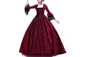 AEGJEGVD 2024 Robe Rétro Médiévale Femmes Renaissance Robes Grandes Tailles Médiévale Rétro Manches Trompette Reine Victorienne Gothique Robe Maxi Carnaval Halloween Fête Femme Cosplay Carnaval Victorie Dress