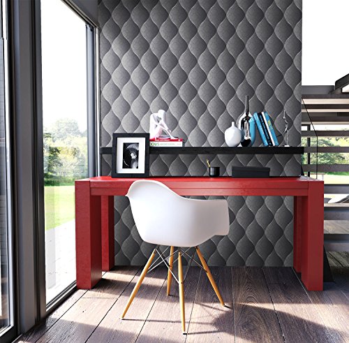 Tapete Edel Vinyl Anthrazit , schönes Floral Design und purer Luxus Effekt , moderne 3D Optik für Wohnzimmer,Schlafzimmer,Flur oder Küche inkl. Newroom Tapezier Ratgeber mit super Tipps! - 2