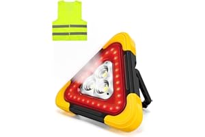 MAGIC SELECT Triangolo Luminoso, Segnale di Triangolare, Triangoli per Auto, Triangolo di Sicurezza, Luce di Allarme da 30 W, Luce di Emergenza Portatile, Impermeabile, 3 Modalità, Gilet Riflettente Incluso.