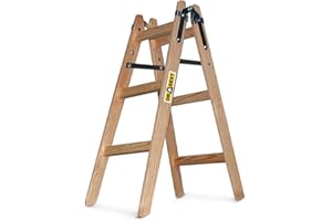 ‎DRABEST DRABEST - Holzleiter - für Malerarbeiten - 2X 3 Sprossen - m lang - bis 150 kg - Arbeitshöhe 0,95 m 2,4 m - Klappbar - Tritt-, Bock-, Stehleiter - Beidseitig Begehbar, Imprägniert - mit Eimerhaken
