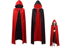 OUQIWEN Mantello Per Costume di Halloween, Reversibile Nero Rosso Con Cappuccio Per Vampiro Adulti, Donne e Uomini (150cm)