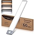 60 LED Closet Light 3 Color Temperature Stepless Dimming, Motion Sensor Lights Indoor, USB Rechargeable Under Cabinet Wardrobe Lighting, Cupboard Light Stick-on Kitchen Stairs Hallway