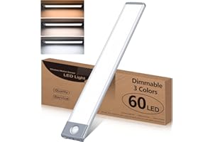 HIBOITEC Lampe de Placard avec Détecteur de Mouvement 60LED,Rechargeable Sans Fil Led Cuisine,3 couleur 3 modes Dimmable,Convient à Armoires,Cuisines, Couloirs, Escaliers