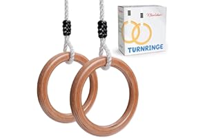 Kleintober Anneaux de Gymnastique et Fitness | En bois de qualité supérieure | Gym Ring | Extérieur et Intérieur | Musculation et training | Sport pour enfant et Olympique | Avec instruction