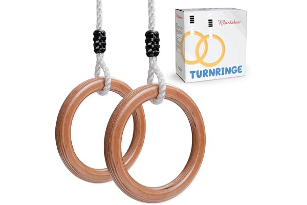 Kleintober Anneaux de Gymnastique et Fitness | En bois de qualité supérieure | Gym Ring | Extérieur et Intérieur | Musculation et training | Sport pour enfant et Olympique | Avec instruction