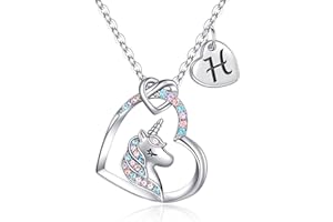 TINGN Unicorn Gifts for Girls - 14K White Gold Plated Colorful CZ Heart Pendant Unicorn Necklace for Girls Jewelry Initial Unicorn Necklace Birthday Gifts Unicorn Initial Gifts for Girls Jewelry Gifts