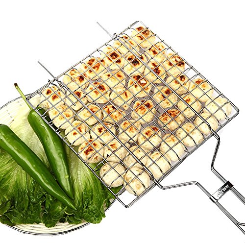 Forest Master Premium BBQ Grill-Korb aus Edelstahl mit 2 Jahren Zufriedenheitsgarantie – Grill-Wok / Grill-Pfanne / Grill-Rost / Gemüse-Schale / Gemüse-Korb / Kartoffelkorb W32*L21.5+28.5cm – Quadrat - 2