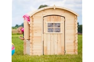 Timbela Kinderspielhaus aus Holz MIT BÖDEN - Spielhaus im Freien für Kinder - B112xL146xH145 cm/1,1m2 Gartenspielhaus - Garten-Sommerhaus für Kinder M505
