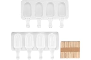 DOES NOT APPLY 2 Pieces Silicone Ice Cream Moulds 4 Cavity, Ice Lolly Moulds Makers, Cakesicle Cake Pop Moulds, Frozen Dessert Chocolate Popsicle Tray Molds Moulds with 50 Sticks