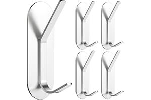 Alyvisun 5 Pezzi Ganci Adesivi, Forti Appendi Accappatoio Bagno in Acciaio Inox, Gancio Appendiabiti a Parete Senza Forare, Ganci Appendini Adesivi per Bagno, Cucina, Ufficio (Argento)