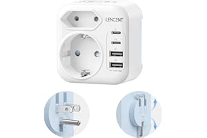 LENCENT Reseadapter, Vikbar Resekontakt Tysk-Kontakt, Sverige/EU till USA | Adapter Typ B med 2 USB-C & 2 USB-A Portar, EU Schuko till USA för American, Mexiko, Kanada, Thailand, Costa Rica Uttag
