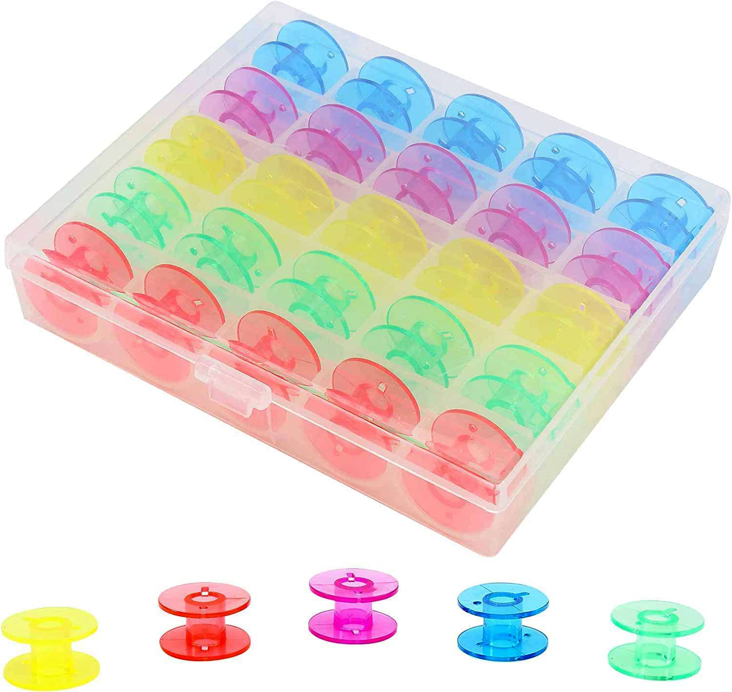 Jasol 25pcs Plastic Sewing Machine Bobbins with Plastic Case for Usha Brother Singer Janome Sewing Machine