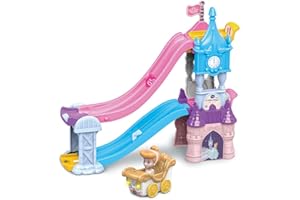 VTech - Tut Tut Bolides Disney Princesses, Le Château-Toboggan Enchanté avec Carrosse de Mariage de Cendrillon, Circuit Voitures, 2 Zones Magiques, Cadeau Enfant de 1 an à 5 Ans - Contenu en Français