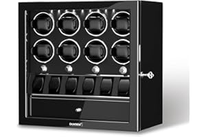 DUKWIN Watch Winder for 2/4/6/8 Automatic Watches, Lockable Watch Winder with Jewelry Storage, Quiet Mabuchi Motor with Piano Lacquer Finish, Built-in Illumination