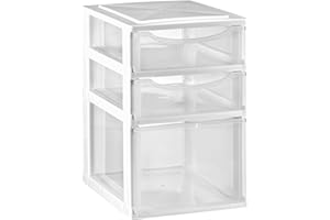 Hummelladen Schubladenbox DIN A4 mit 3 Schubladen 34,5x26x39 cm - Weiss-transparent Kunststoff Drawer Tower Box Organizer für Schreibtisch Easy-Pull-System