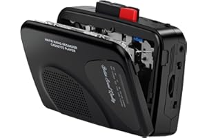 MERSOCO Lecteur/enregistreur de Cassettes Walkmaner, Radio AM/FM, Lecteur de Cassettes Portable, Enregistrement de Cassettes, Haut-parleurs intégrés, Enregistrement Manuel, T201 (Noir)