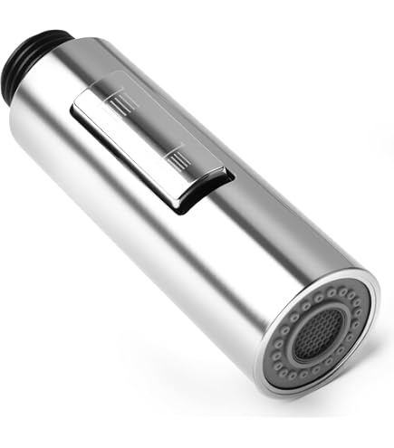 Küchenarmaturen Ersatz-Duschkopf – G 1/2" Anschluss, 3 Funktionen (Strom, Spray, Dual Aquablade) | Gebürstetes Silber, Aus ABS