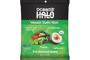 Ocean's Halo Organic Wasabi Seaweed - Sustainable Trayless Packaging, GMO-Free, Vitamin B12 & Iodine, No Preservatives, Gluten-Free, MSG-Free - 28g