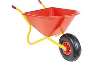 Ravendo Schubkarre Kinder Garten Kinderschubkarre Schubkarren Vollgummirad BJ 350 | 50kg Tragkraft | sehr hohe Qualität | einteiliger Rahmen geschweißt | Kunststoff Mulde rot | 35 Liter | 6kg