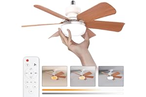 himmel Ventilateur plafond avec lumiere, 30W Lampe Ventilateur Plafond avec Douille E27, Dimmable LED pour Chambre, Salon, 3 Vitesses, 6 Pales (Couleur du bois)