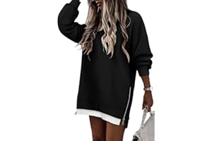 CHICZONE Women's Long Sleeve Sweatshirts Crewneck Casual Pullover Fall Zipper Slit Hoodies Oversized Top Jumpers