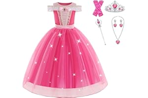 EARJIA Déguisement de princesse La Belle au bois dormant pour filles, déguisement d'Aurore rose pour enfants, robes fantaisie avec accessoires, tenue de fête d'Halloween, de carnaval et de cosplay