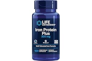 ‎LIFE EXTENSION Life Extension Iron Protein Plus (Eisen), 15mg, 100 vegetarische Kapseln, Laborgeprüft, Glutenfrei, Sojafrei, Ohne Gentechnik
