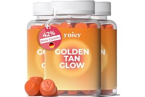 ‎YUICY yuicy Golden Tan Glow Beta-Carotin Gummibärchen. Hochdosierte Hautvitamine für langanhaltende Bräune und gesunde Haut. Mit Lutein, Zeaxanthin & 5 weiteren Essentials. Vegan, Made in Germany. 180Stk