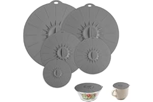 ELEGANCE-GO Tapas de Silicona Reutilizables,5 Piezas Tapas Silicona con Ventosa,Tapa de Ollas Microondas Cubierta de Sellado de Succión Sin BPA para Tazones,Platos,Ollas (Gris,5 Tamaños)