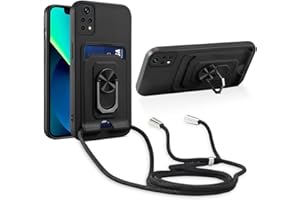 Aithne Funda con Cuerda Compatible con Xiaomi Poco M4 Pro 5G / Redmi Note 11 5G,360 Anillo función de Soporte y Ranuras para Tarjetas, Protección cámara Carcasa-Negro