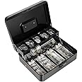 Cash Box with Money Tray and Combination Lock Metal Money Box for Cash Register Tiered Lock Box for Money 11.8" x 9.4" x 3.54" Black