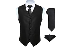 Hisdern Men's Waistcoat Paisley Floral Jacquard Necktie Pocket Square Handkerchief Vest Suit Set