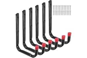 PiPaFox Crochets utilitaires robustes pour le stockage dans le garage, système d’organisateur à montage mural en U pour vélo, chaise, échelles, tuyau, remise (6 crochets moyens en J)