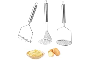 FENGQQKJ 3 pièces Presse-purée en acier inoxydable, presse-purée 26,5 cm presse-purée à main avec manche épais, presse-purée de cuisine, ustensile de cuisine professionnel pour purée de pommes de terre