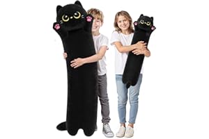 Mewaii Kawaii Mignon Chat Noir en Peluche Coussin Long 110CM, Oreiller d'animaux Poupée Jouets Kawaii Moelleux Confort Oreiller en Peluche pour Adolescents Cadeau