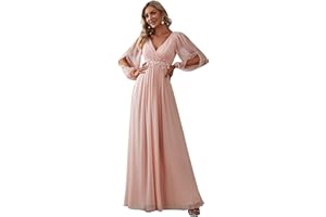 Ever-Pretty Vestito da Cerimonia Elegante Linea ad A Scollo a V Appliques Plissettato Donna Taglie Forti Abiti da Sera 00461