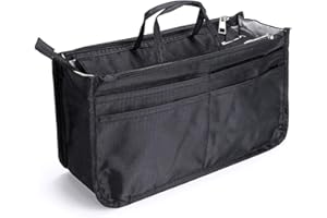 IGNPION Bedruckter Einsatz Handtasche Geldbörse Organizer 13 Taschen erweiterbar Liner Bag Pouch Reißverschluss Tote Organizer Wickeltasche Einsatz mit Griff (29x16x9cm) (schwarz)