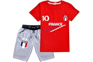 FORLCOOL Ensemble Football France 2 étoiles Jogging Enfant Garçon Fille T-Shirt+Short Deux pièces Ensembles de Sport