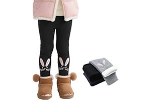 Domueay Leggings Invierno Térmico para Niñas, Algodón Calentitos Mallas con Forro Polar, Cálido Cintura Alta Motivo Conejo Largos Pantalon Niños Invierno Pantalones Ropa para 3-9 Anos