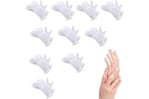 HOKIAMCN 100% Cotton Gloves for Eczema,10 Pairs White Cotton Moisturizing Gloves Over Night Bedtime | Cosmetic Inspection Premium Cloth Quality | Dry Sensitive Irritated Skin Spa Therapy Secure Wristband