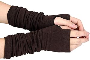 LassZone Women's Elbow Length Knitted Arm Warmers Long Sleeve Thin Fingerless Gloves Thumb Hole Wrist Warmers Winter Mittens