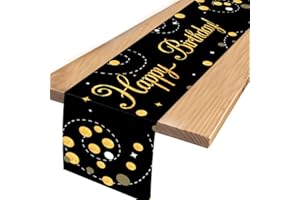 SENKEN Tischläufer Geburtstag Deko-Tischdecke Tischdeko Geburtstag,Geburtstagsdeko,Happy Birthday ,für Mann Kinder Mädchen Jungen Geburtstag Party Dekoration 180 x 35cm(Schwarz Gold)