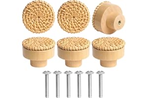Ainiv 6 pcs Boutons de Meuble en Rotin Bois, Poignée Meuble, Boutons de Portes pour Placards, 40 mm Poignet de Tiroir, pour Décoration D'intérieur, Placard, Penderie, Tiroir, Armoires de Cuisine
