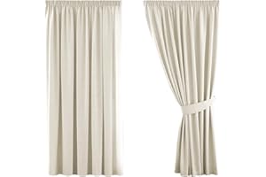 H.Versailtex Blackout Curtains Super Soft Window Treatment Thermal Insulated Pleat Blackout Curtains for Living Room/Bedroom, 46" Width x 54" Drop, 2 Panels, Beige (with Two Matching Tiebacks)