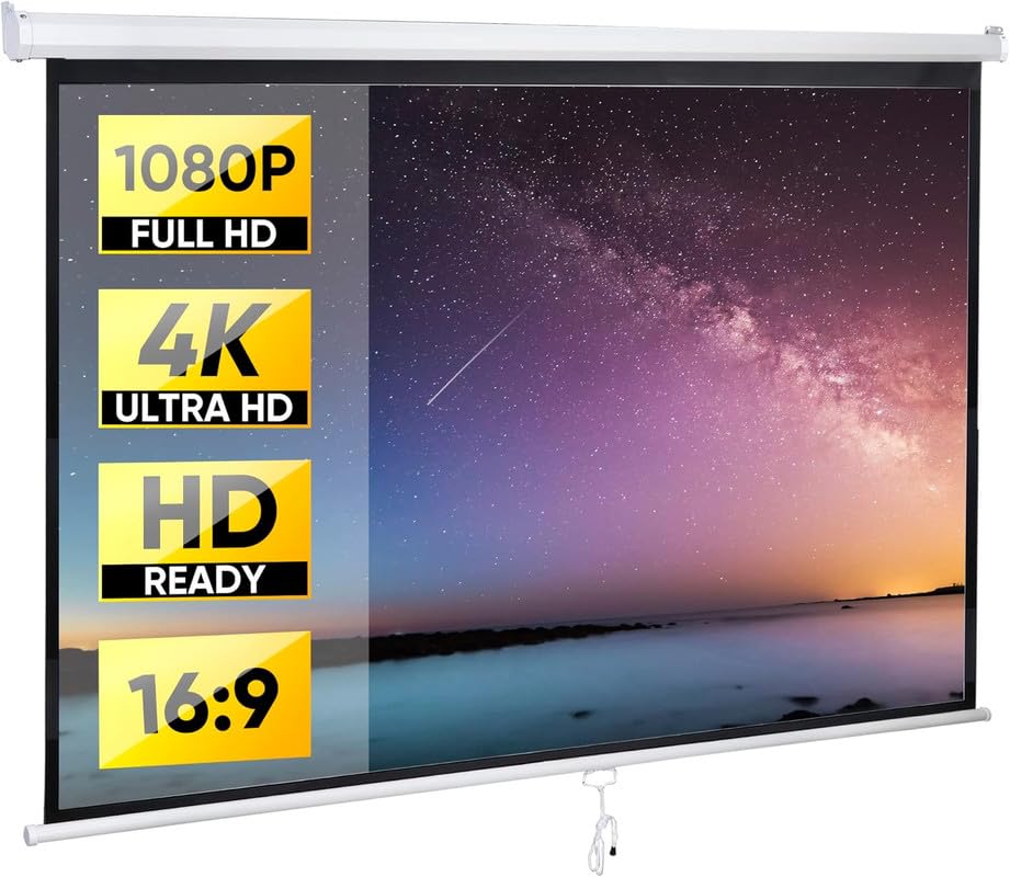 MOIZ Wall Autolock Pull Down Projector Screen, 7 Ft. - Width x 5 Ft. - Height, 100" Dia., 16:9 Format, Supports Full HD 1080P, UHD-3D-4K Technology(White)#4