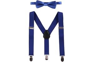 FYMNSI Infantil Bebé Niños Niñas Conjunto Tirantes y Pajarita Longitud Ajustable Elástico Y-Forma 3 Pinzas Ancho 2.5 cm con Puntos Raya Color Sólido Accesorio de Pantalón Cumpleaños Sesión de Fotos