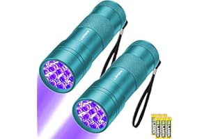 LEAGY 2 Pack 12 LED 395nm Mini UV Flashlights with Batteries - Pet Urine Detector, for Counterfeit Detection, Banknotes, Document Verification etc (Blue)