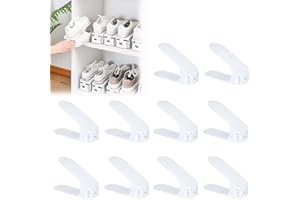 JNGLGO 10 Stück Einstellbar Schuhregale PP Weiß Schuhstapler Schuhaufbewahrung Platzsparend Doppelschicht Schuhorganizer rutschfest Schuhschrank【10 Stück - Weiß】